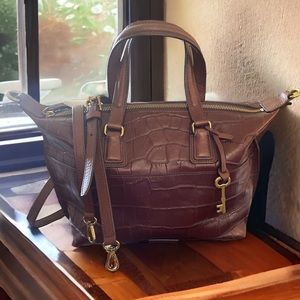 Fossil Julia crossbody satchel Croc Embossed Leather Classic Shoulder Bag Purse